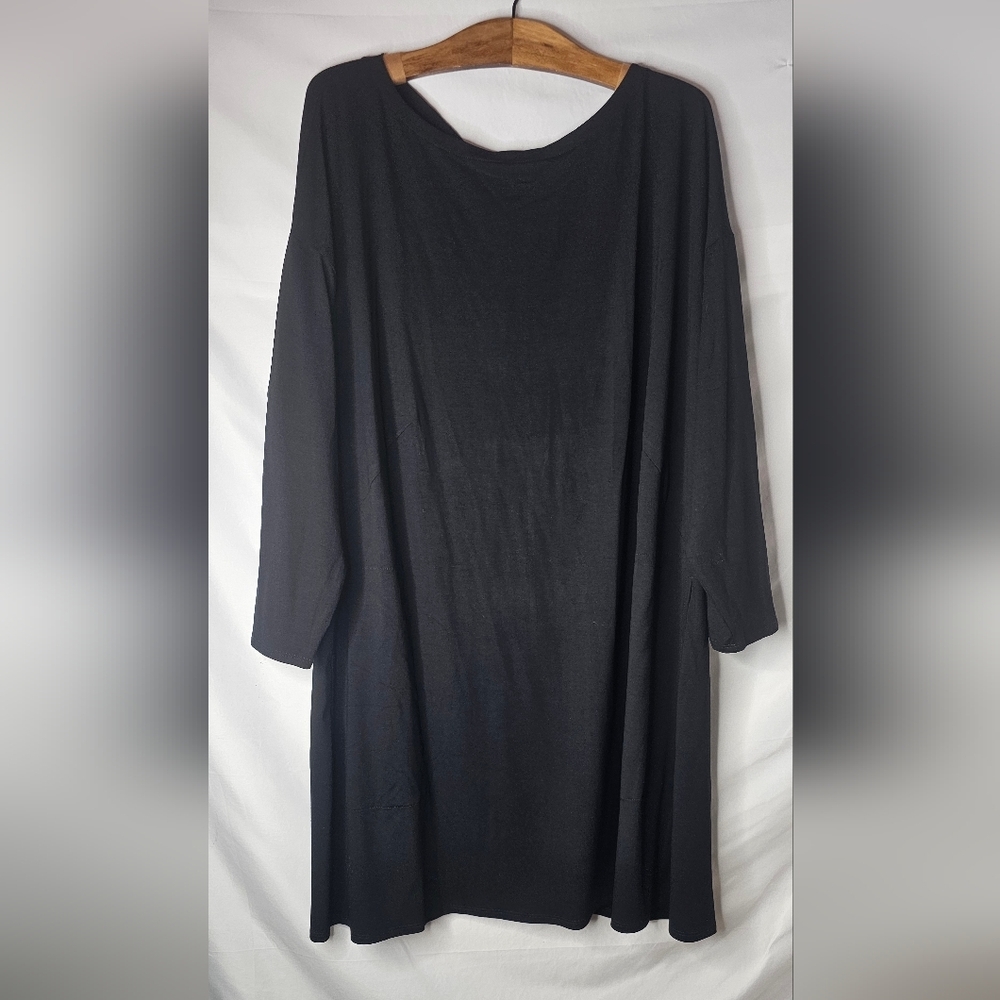 ​EILEEN FISHER Black Viscose Jersey Bateau Neck Knee Length Dress 3X Plus NWT